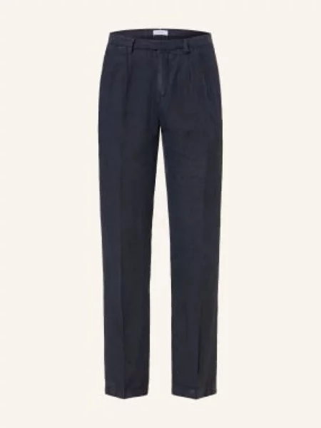 Boglioli Spodnie Lniane Regular Fit blau granatowe