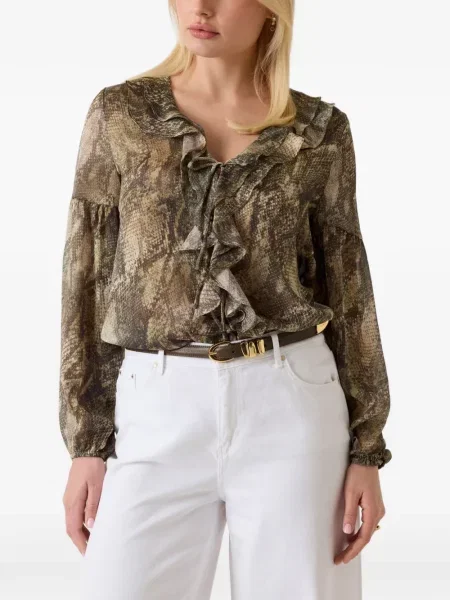 Bluză Guess cu imagine cu model piele de șarpe maro