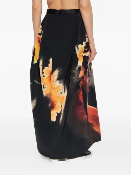 Fusta maxi Y-3 cu imagine cu imprimeu abstract lungă negru