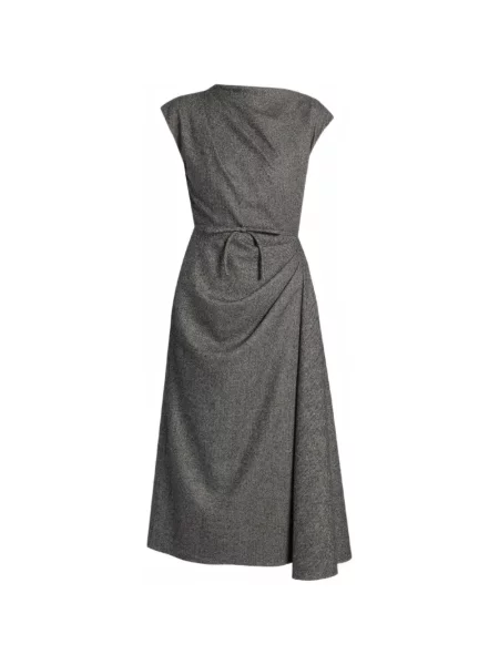 Rochie midi Erdem cu model herringbone drapată negru
