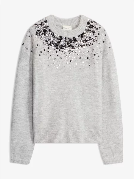 Sweter z kolorowymi cekinami szary