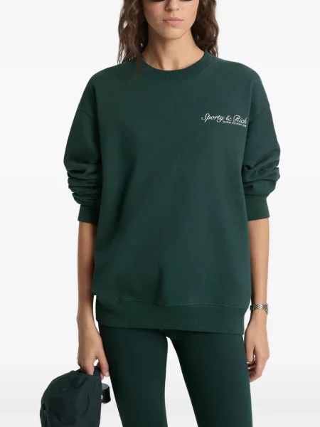 Pulover Sporty & Rich cu imagine cu decolteu rotund verde