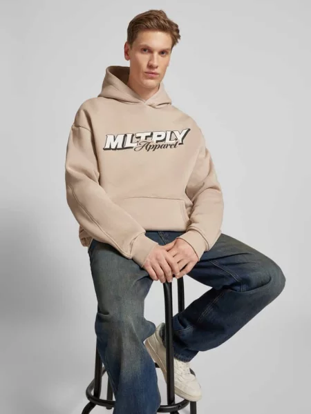 Bluza z kapturem o kroju oversized z nadrukiem z logo Multiply Apparel beżowa
