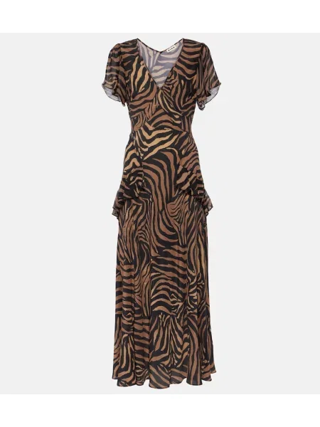 Jedwabna sukienka midi Rixo z nadrukiem do kolan czarna