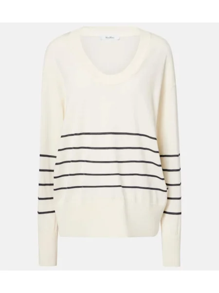 Pulover Max Mara de mătase cu dungi alb