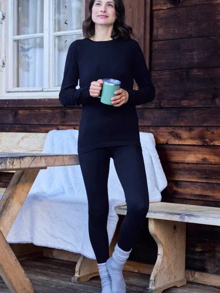 Carmel — bezszwowe żebrowane spodnie termiczne Black czarne