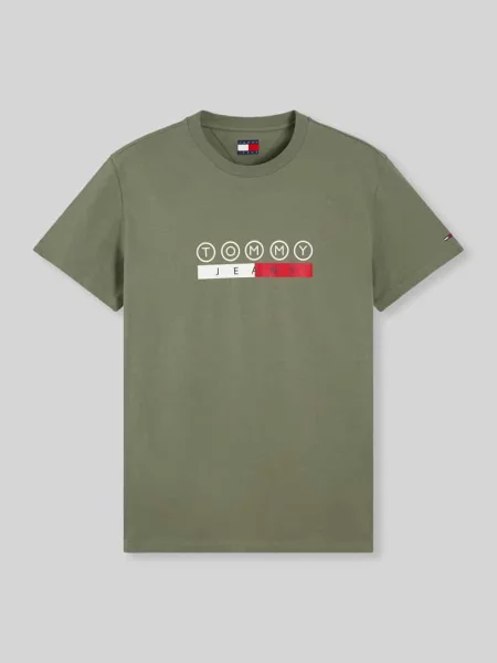 Krój regular fit t-shirt z czystej bawełny z nadruk z logo Tommy Jeans oliwkowa