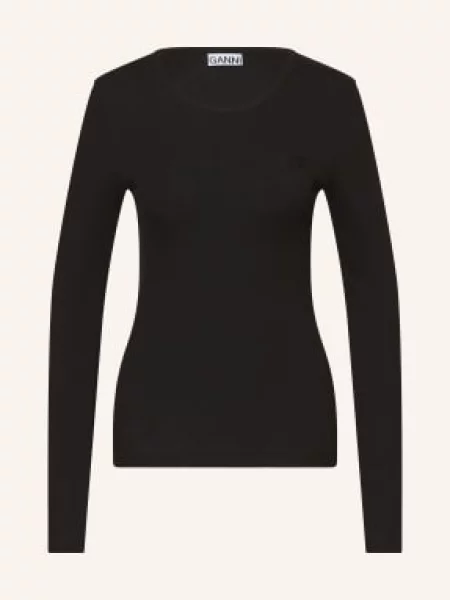 Ganni Koszulka Z Długim Rękawem schwarz czarna