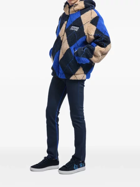 Geacă de blugi Versace Jeans Couture cu glugă cu model argyle albastru