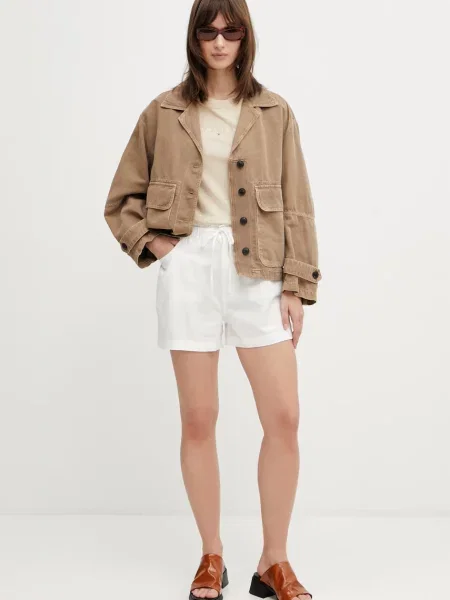 Tommy Jeans kratke hlače z lanom bela