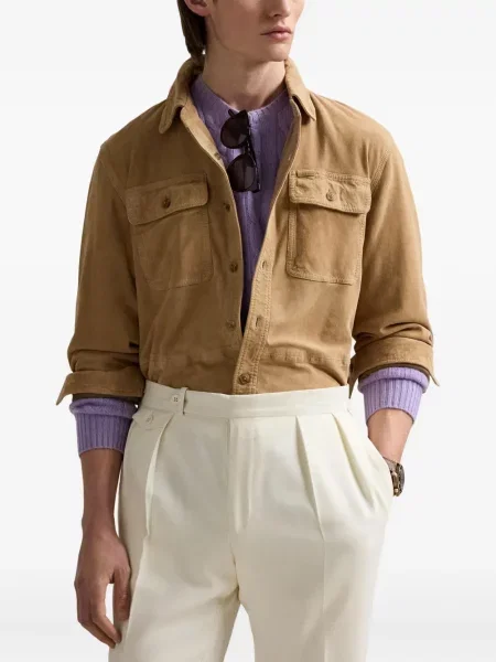 Dryžuota siuvinėta polo marškinėliai Polo Ralph Lauren izoliuoti pilka
