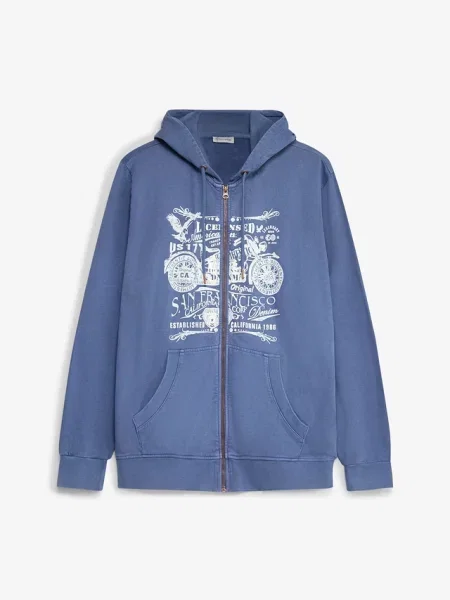 Bluza rozpinana z kapturem z czystej bawełny niebieska