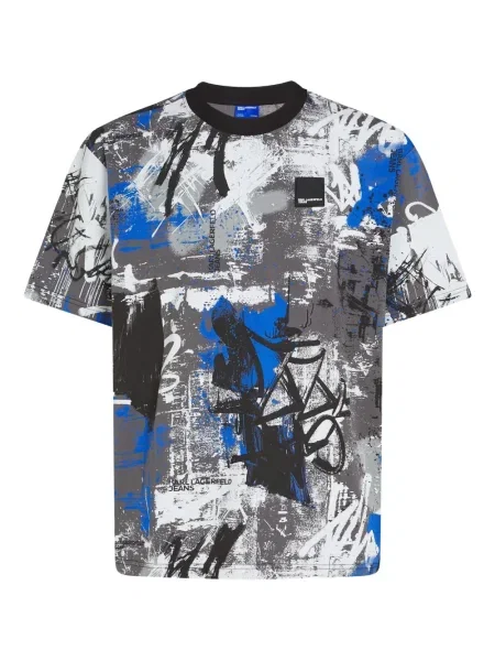 Tricou Karl Lagerfeld Jeans cu imagine cu imprimeu abstract gri
