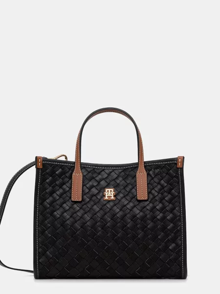 Geantă shopper Tommy Hilfiger din piele negru