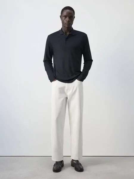 Koszulka polo z bawełny regular fit Mężczyzna XXL MANGO MAN granatowy