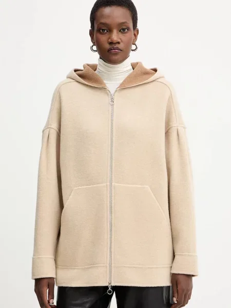 Жилетка с вълна MM SOTTILE дамска от лека материя бежово