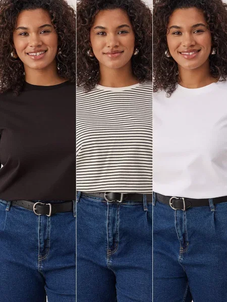 Trendyol Curve Tricou negru alb