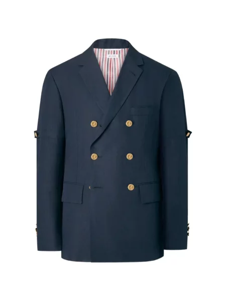 Geacă Thom Browne cu dungi cu două rânduri de nasturi albastru