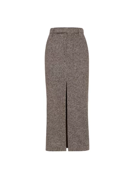 Spódnica Brunello Cucinelli z wysoką talią z rozcieciem brązowa