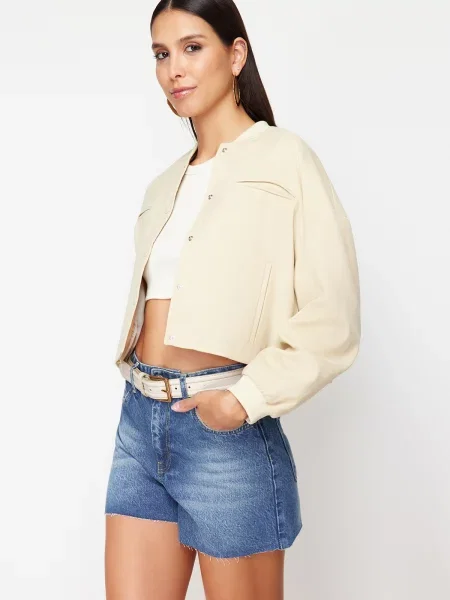 Pantaloni scurți din denim Trendyol cu talie înaltă albastru