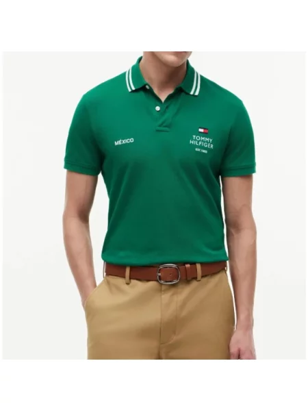 Koszulka polo Tommy Hilfiger piłkarska zielona