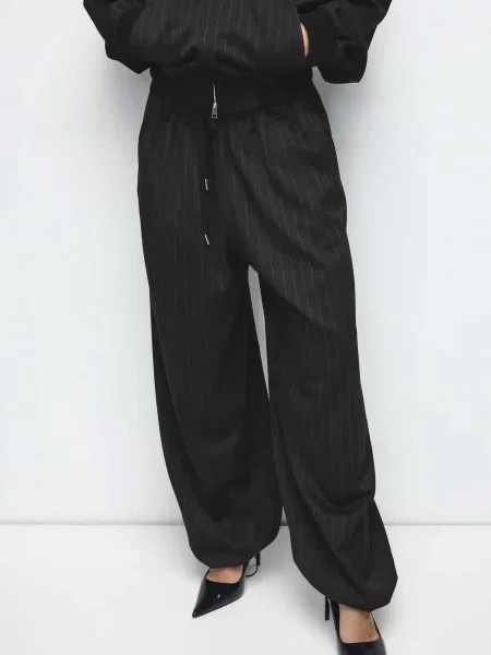 Штани повсякденні MANGO поліестер/віскоза чорний