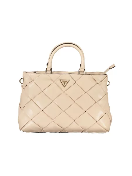 Lniana torebka Guess z kamieniami różowa