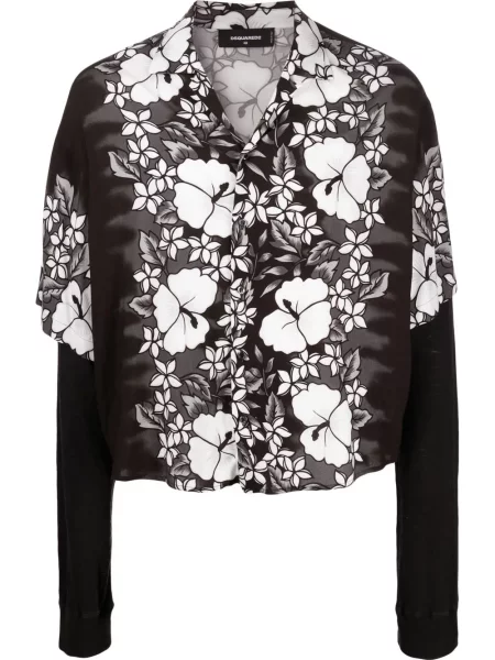 Cămașă Dsquared2 cu model floral cu imagine negru