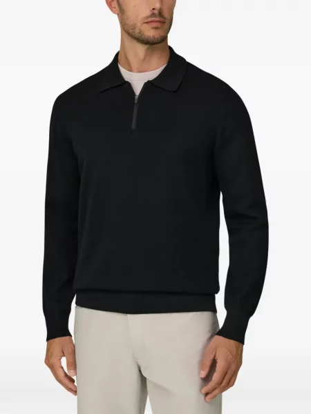 Tricou polo Boggi Milano de lână negru