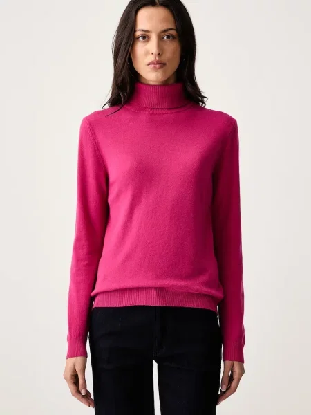 United Colors of Benetton pulover cu guler înalt pentru femei din lână roz