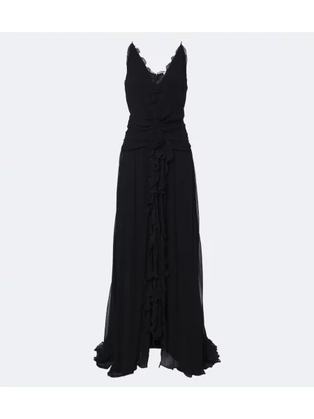 Rochie Blumarine cu model floral cu volane negru