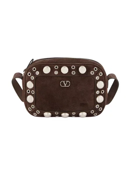 Torebka skórzana Valentino Garavani skórzana z ćwiekami brązowa