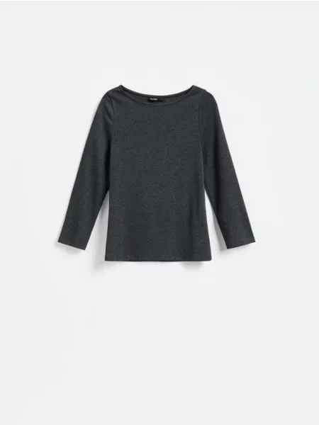 Reserved Tricou cu mânecă lungă din amestec de gri-închis gri