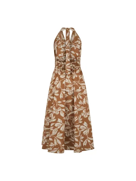 Sukienka Max Mara popelinowa z dekoltem halter brązowa