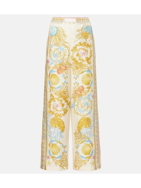 Pantaloni Versace de mătase auriu