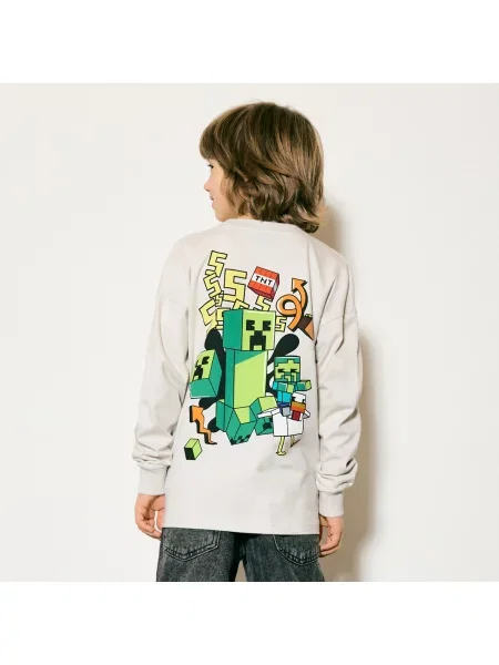 Reserved Tričko Minecraft s dlouhými rukávy světle šedá