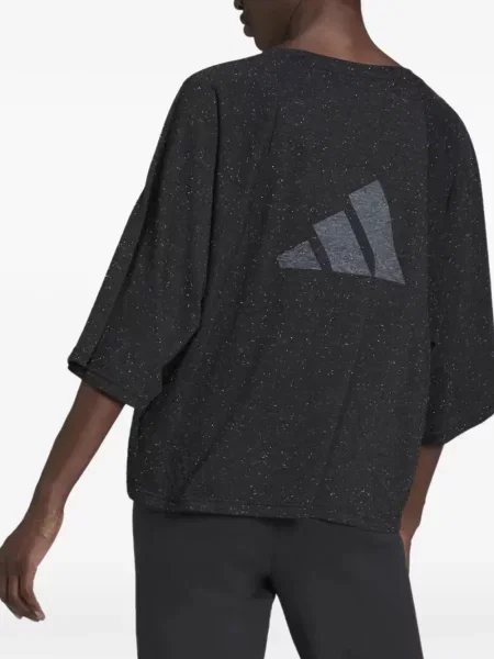 Tricou polo Adidas cu dungi alergare cu autograf negru