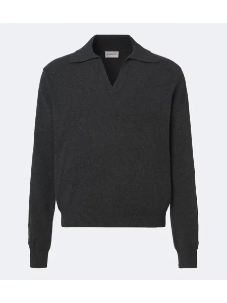 Tricou polo Moncler de lână gri