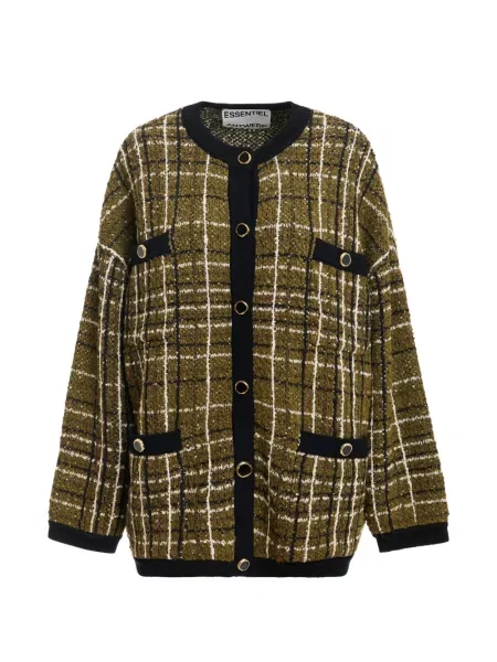 Cardigan Essentiel Antwerp în carouri tricotate verde