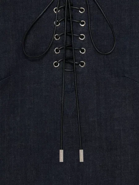 Rochie din denim Givenchy cu șireturi din dantelă albastru