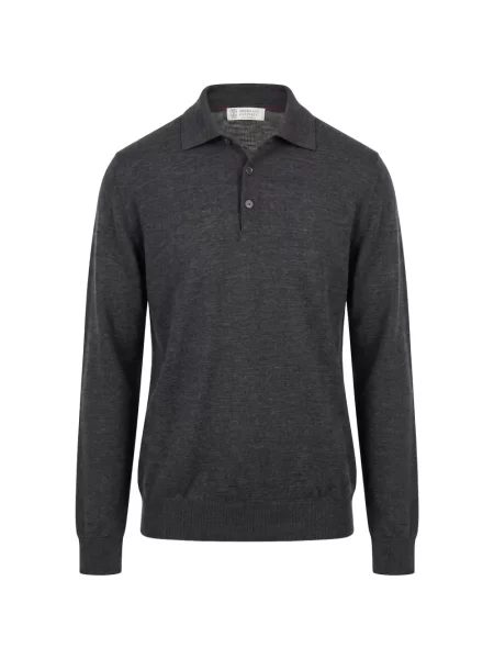 Gulerat tricou polo Brunello Cucinelli tricotate gri