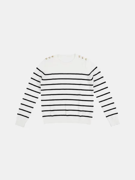 Светр у смужку з декоративними на плечах білий