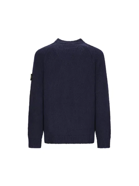 Sweter Stone Island wełniany z okrągłym dekoltem z kamieniami niebieski