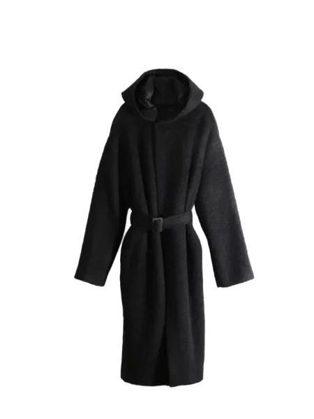 Cu centură palton Rick Owens cu glugă negru