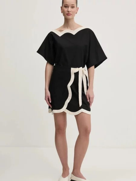 Блузка з домішкою льону Never Fully Dressed однотонна чорний