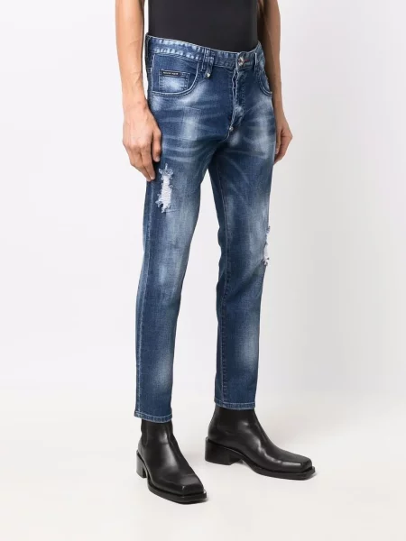 Κοκαλιάρης skinny τζιν Philipp Plein με σκισίματα μπλε