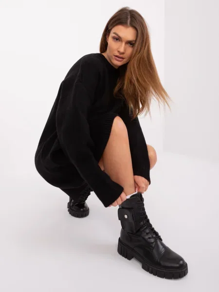 Pletena obleka obleka Fashionhunters črna
