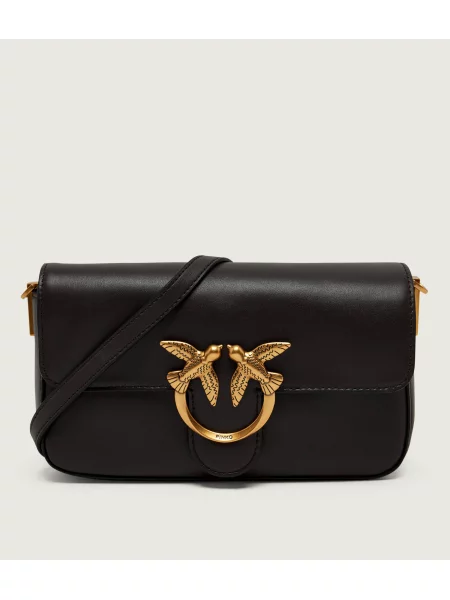 Pinko De piele geantă poștaș Love One Slouchy Mini maro