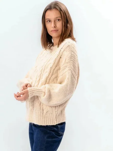 TEESHOPPEN Pulover Emma Cable murdar alb