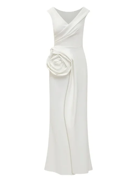 Cvjetna haljina Chiara Boni La Petite Robe s cvjetnim printom s aplikacijama s draperijom bijela